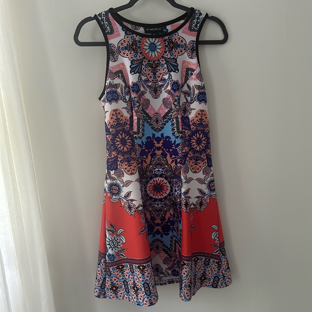 Pink blue and white dress
